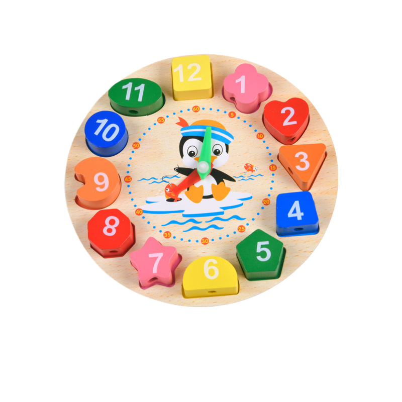 Wooden educational toy with numbers and shapes on a white background