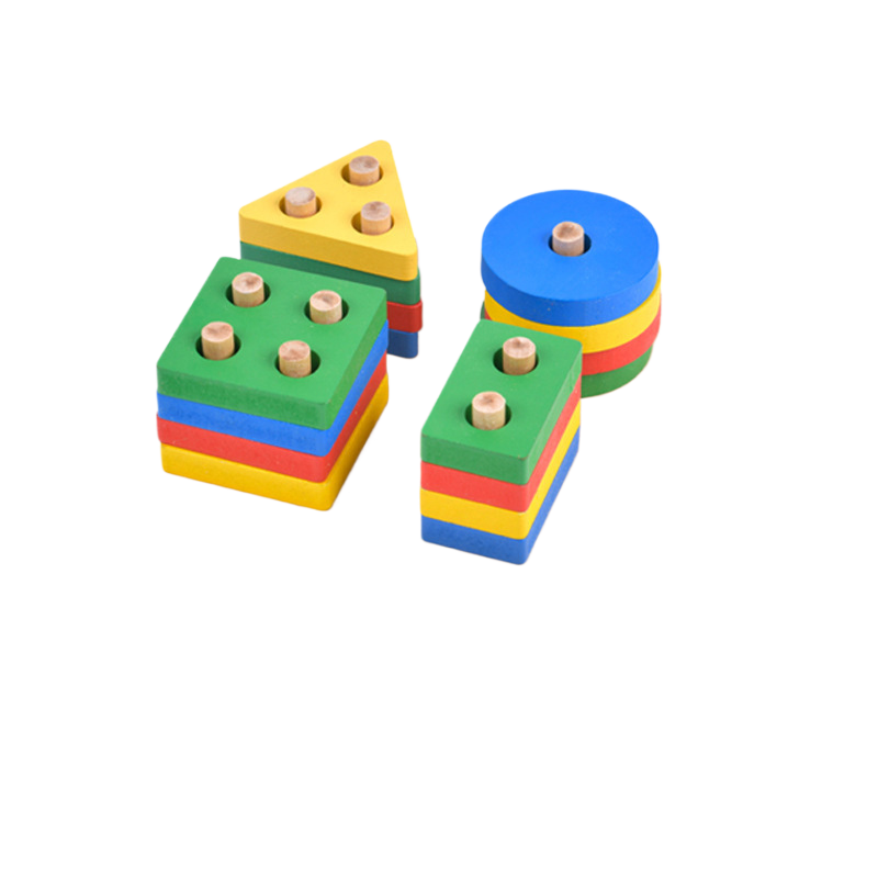 Colorful wooden building blocks on a white background