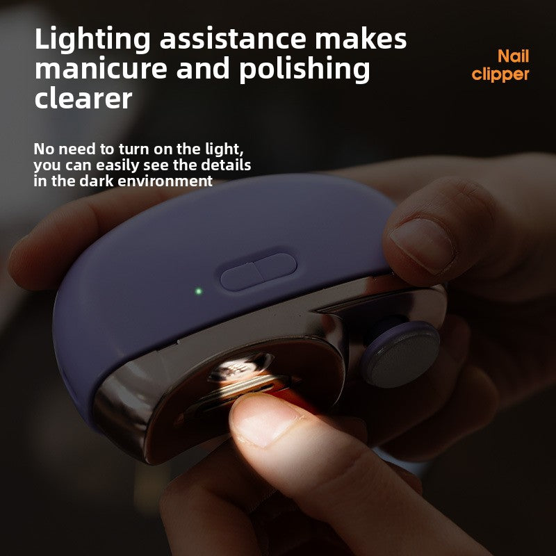 Nail clipper with light feature being used in a dark environment