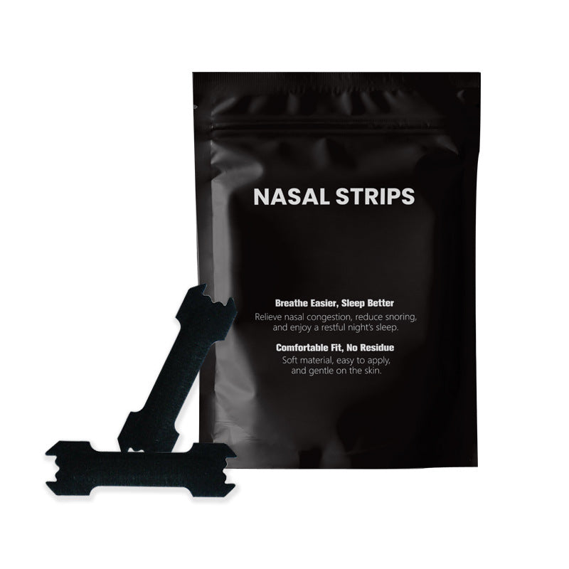 Black nasal strip packaging with text on a white background