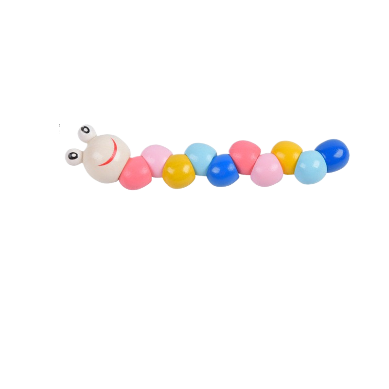 Colorful caterpillar-shaped toy with a white background