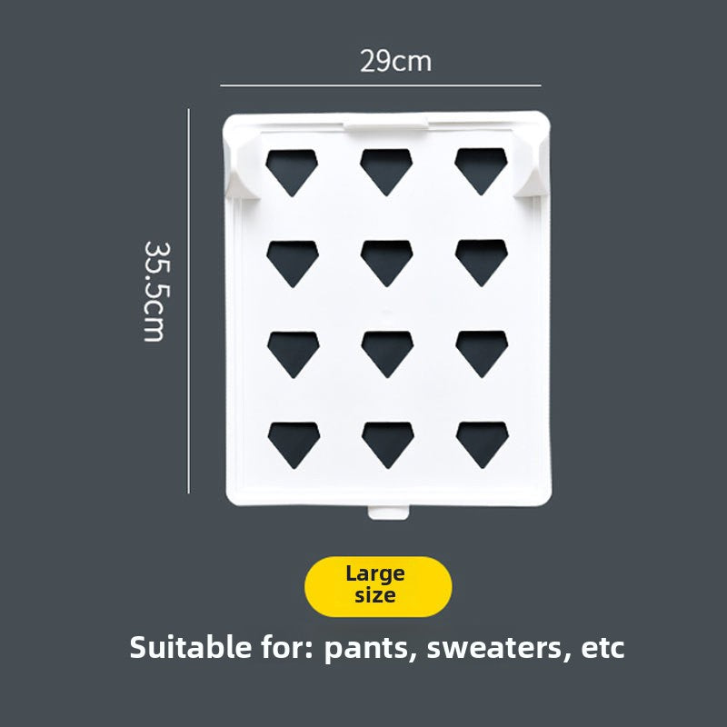 White garment size chart with measurements on a dark gray background