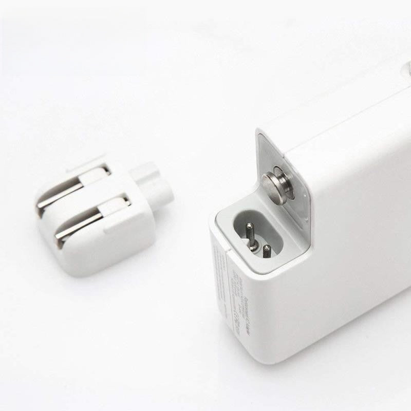 White power adapter with plug on a light gray background
