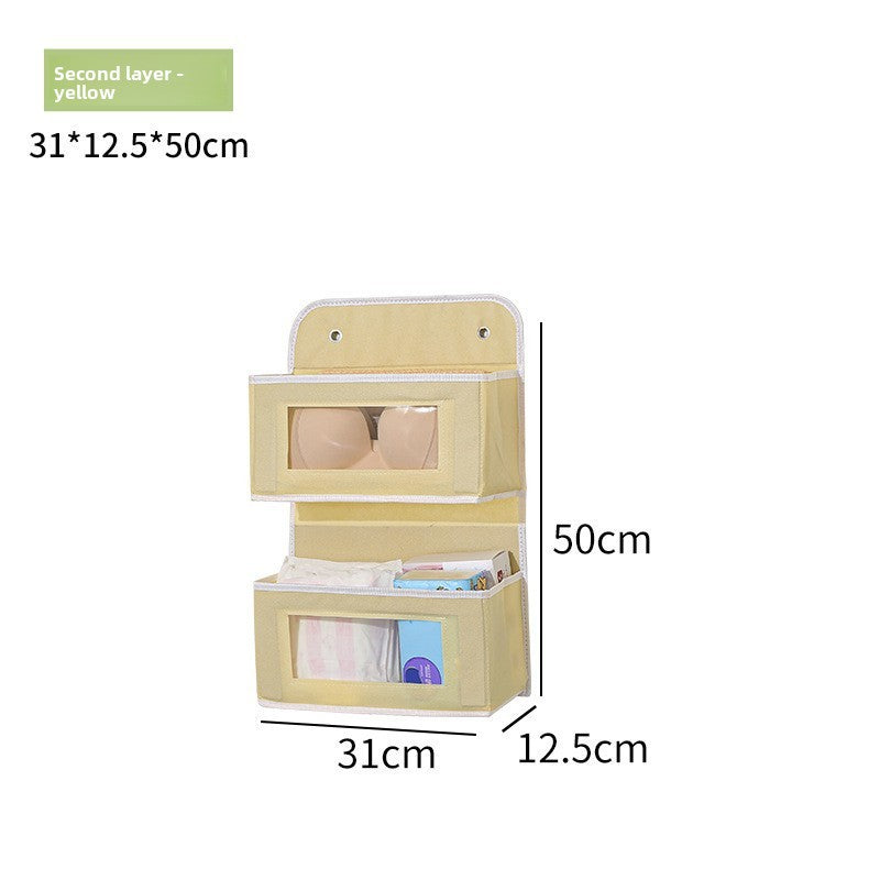Yellow storage organizer with dimensions labeled on a white background