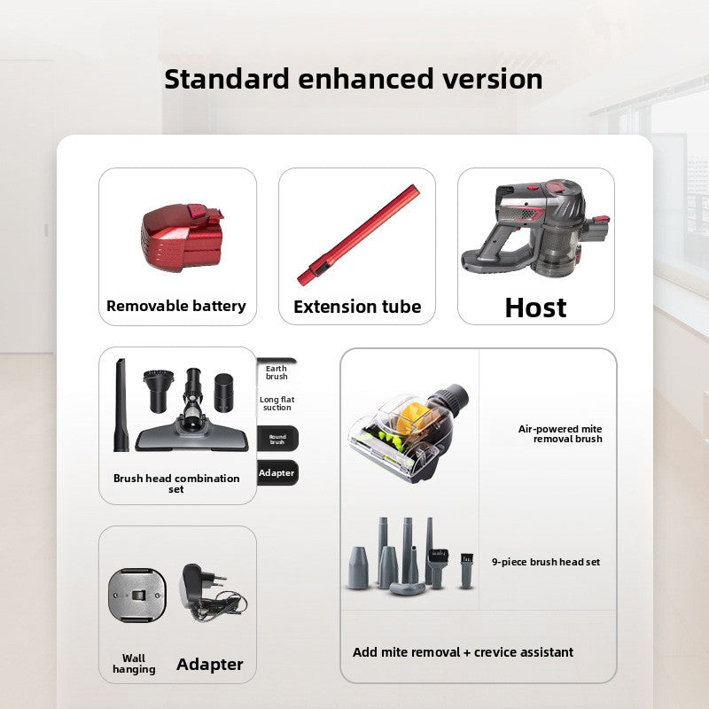 List of vacuum cleaner attachments with icons on a white background