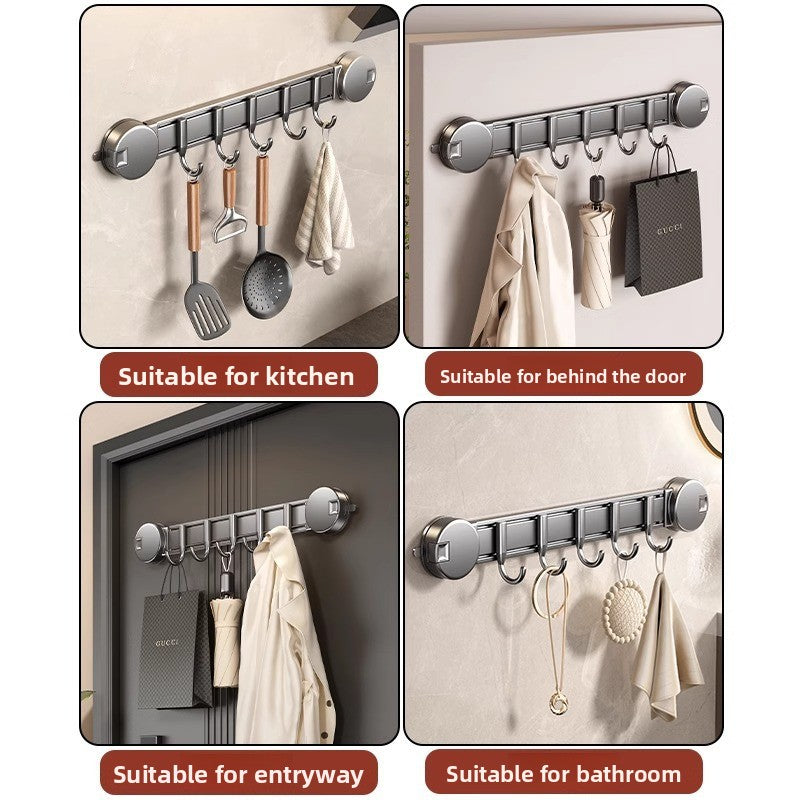 Wall-mounted hook rack with various items in different settings