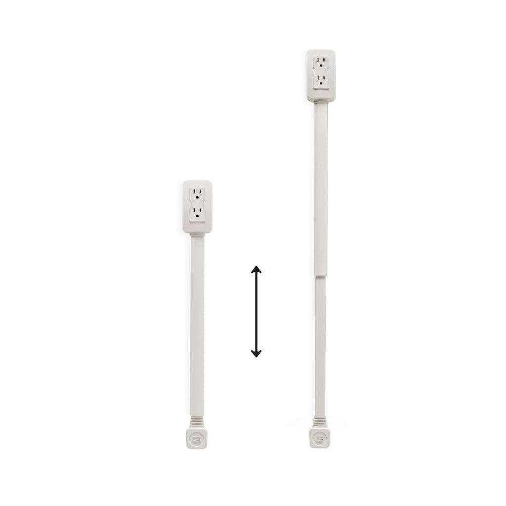 White electrical extension cord with two outlets on a white background